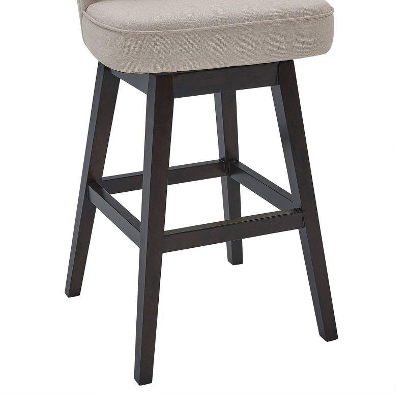 30" Brandy Fabric Wood Swivel Barstool Tan/Espresso - Armen Living: Upholstered, 360-Degree Swivel, Footrest