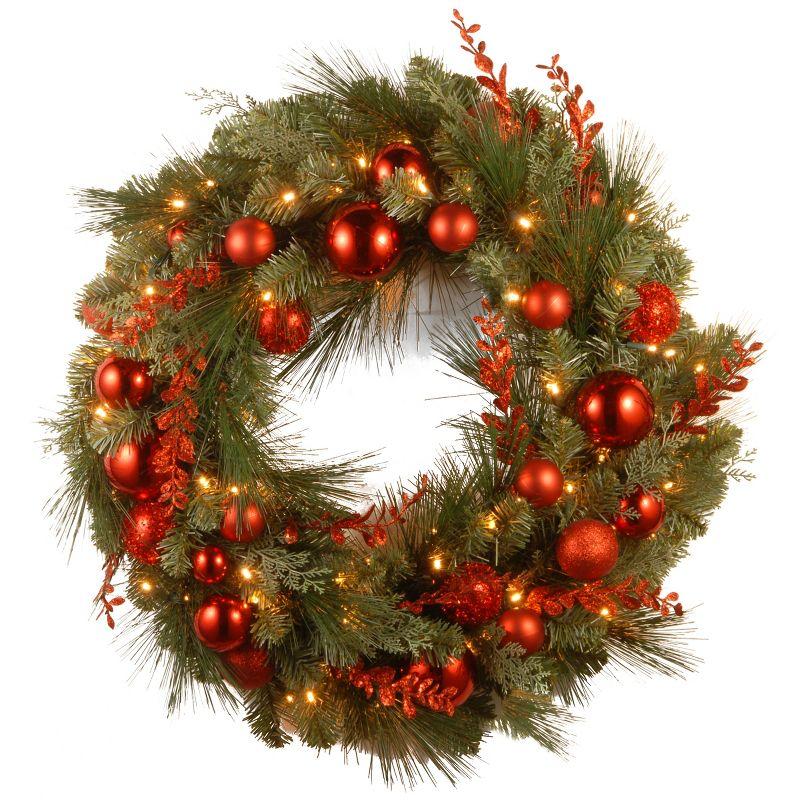 The Holiday Aisle® Decorative Collection Christmas Red Mixed Wreath with Battery Operated Lights