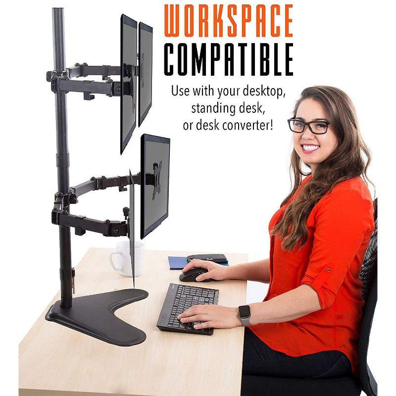 Quadruple Monitor Mount  Freestanding Monitor Arm with 4 Adjustable VESA Mounts  Black  Stand Steady