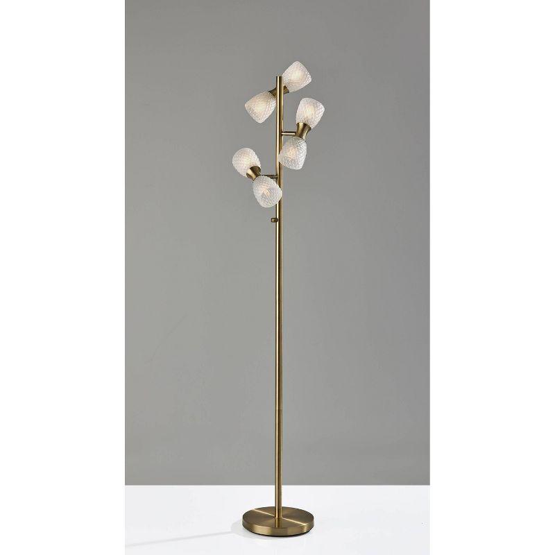 Nina Floor Lamp Antique Brass: Dimmable LED Standing Lamp with Articulating Milk Glass Shades - Adesso