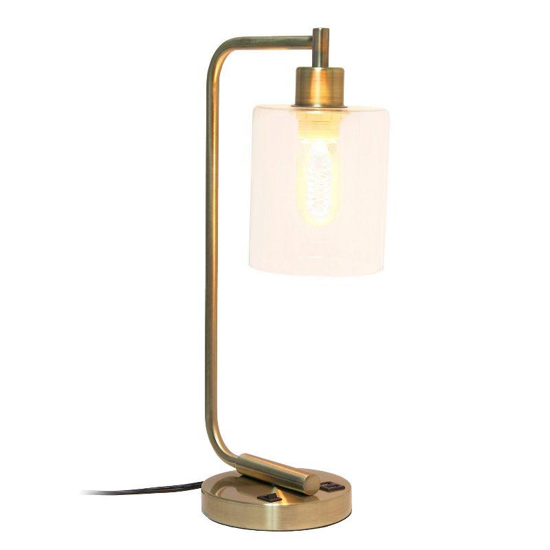 Modern Iron Desk Lamp with USB Port and Glass Shade Antique Brass Finish - Lalia Home: ETL Listed, No Assembly, Edison Bulb Compatible