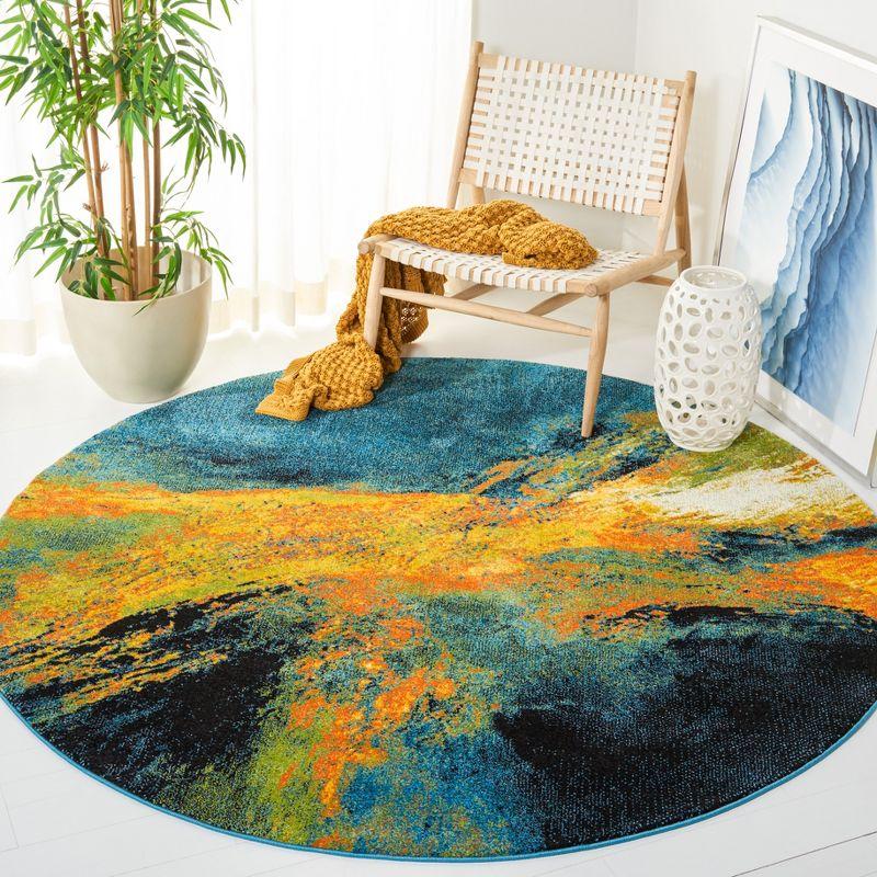 Galaxy GAL117 Power Loomed Area Rug - Blue/Yellow - 6'7" round - Safavieh.