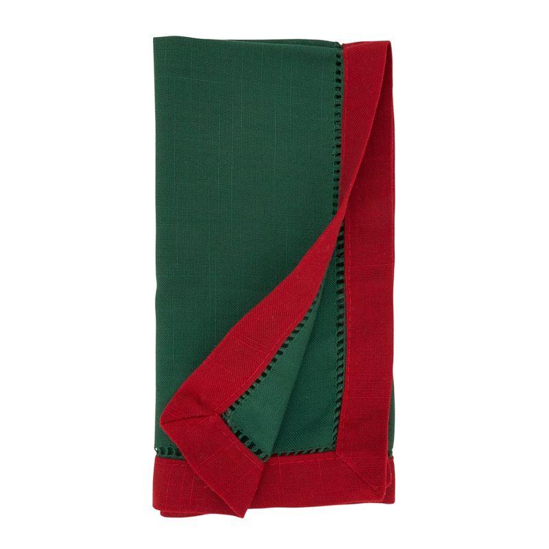 Jasper Green and Red Two-Tone Hemstitch Napkins, Set of 12