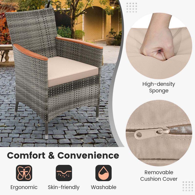 Costway 9PCS Patio Rattan Dining Set Mix Gray Acacia Wood Table Cushioned Chair