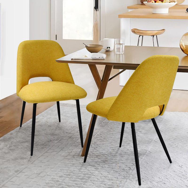 Yellow Upholstered Side Chair with Cutout Back and Black Legs