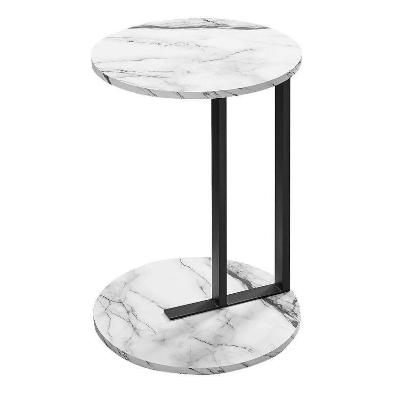 17 Stories Accent Table, Side, Round, End, Nightstand, Lamp, Living Room, Bedroom, White Marble Look Laminate, Black Metal, Contemporary, Modern