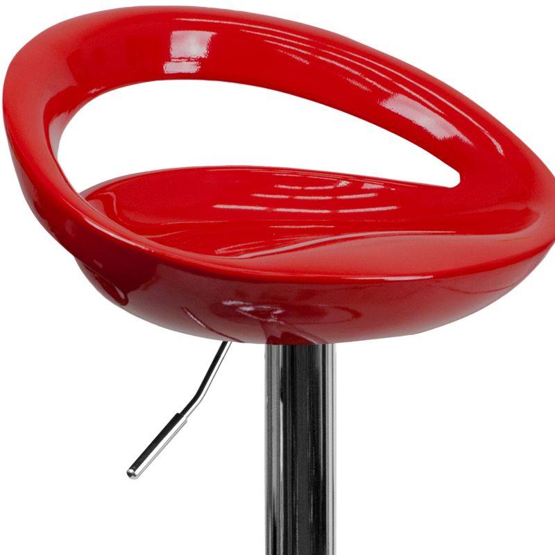Flash Furniture Contemporary Red Plastic Adjustable Height Barstool with Rounded Cutout Back and Chrome Base