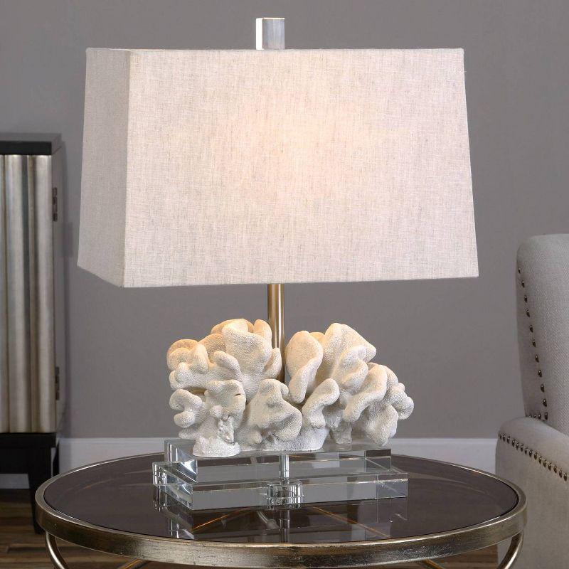 Uttermost Modern Coastal Accent Table Lamp 22" High Taupe Ivory Coral Beige Linen Shade Living Room Bedroom Beach House Bedside