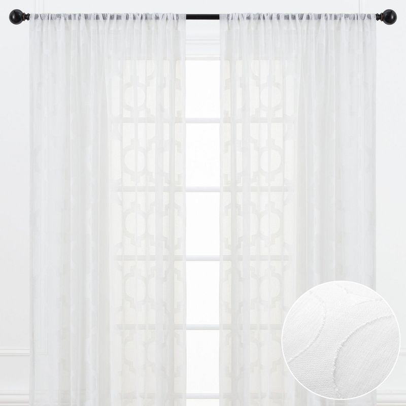 Chanasya 2pk Quatrefoil Voile Sheer Window Curtain Panels - Set of 2 - 52 x 63 Inches Long - White