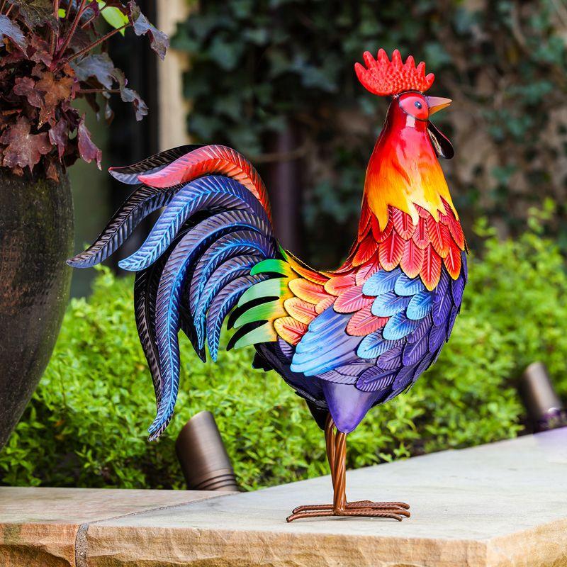 Colorful Rooster Metal Garden Statuary