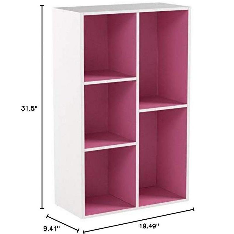 Furinno 5-Cube Reversible Open Storage Bookcase Toy Storage Cabinet Organizer,White/Pink