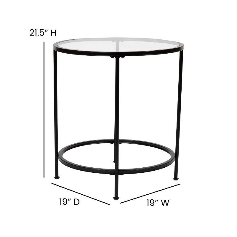 Flash Furniture Astoria Collection Round End Table - Modern Clear Glass Accent Table with Matte Black Frame