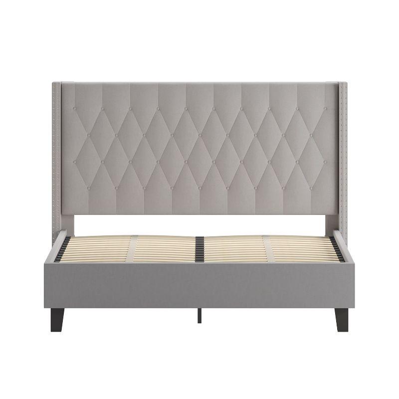 Flash Furniture Riverdale Queen Size Tufted Upholstered Platform Bed in Light Gray Fabric