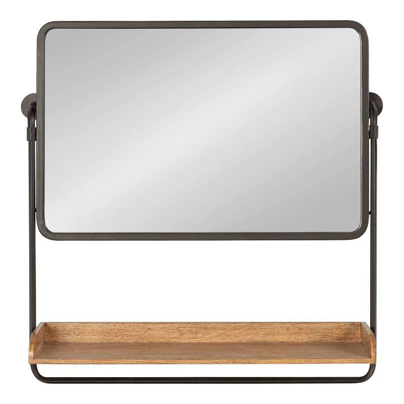 Rustic Brown and Black Rectangular Wall Mirror with Shelf