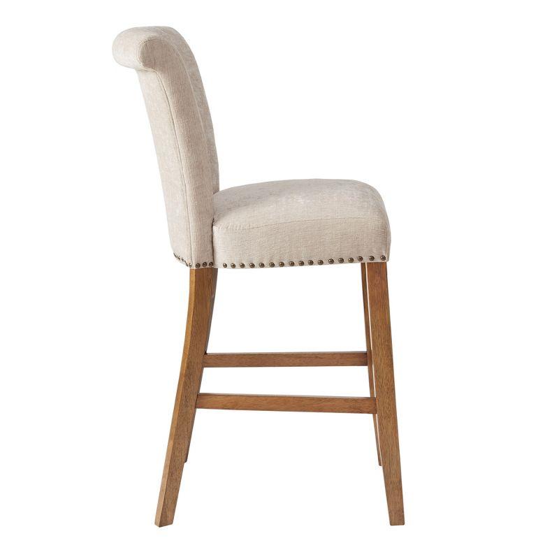 30" Lorsted Barstool Cream: Upholstered Rectangle Seat, Bronze Plated Finish, Wood Legs