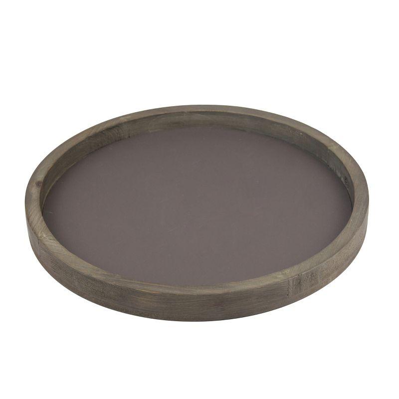 Rustic Round Wood and Metal Decorative Tray - 12" Brown