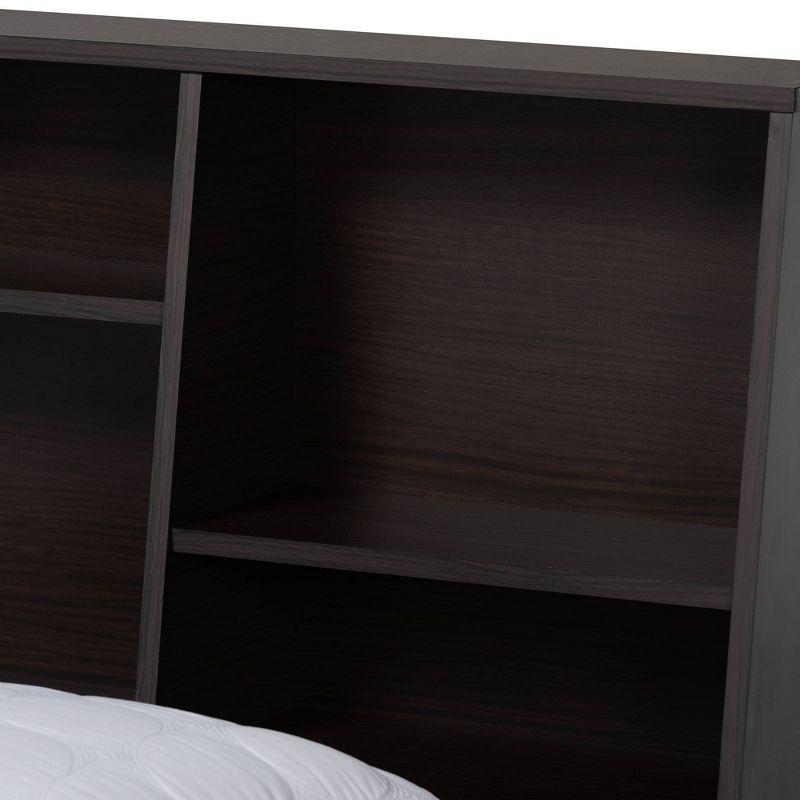 Queen Geoffrey Wood Platform Storage Bed with Shelves Dark Brown - Baxton Studio: Modern Design, No Box Spring Required