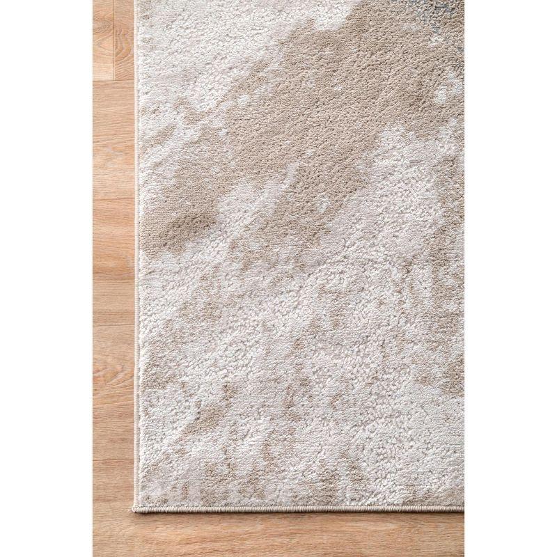 Beige Abstract Synthetic Non-slip Runner Rug, 2' 8" x 8'