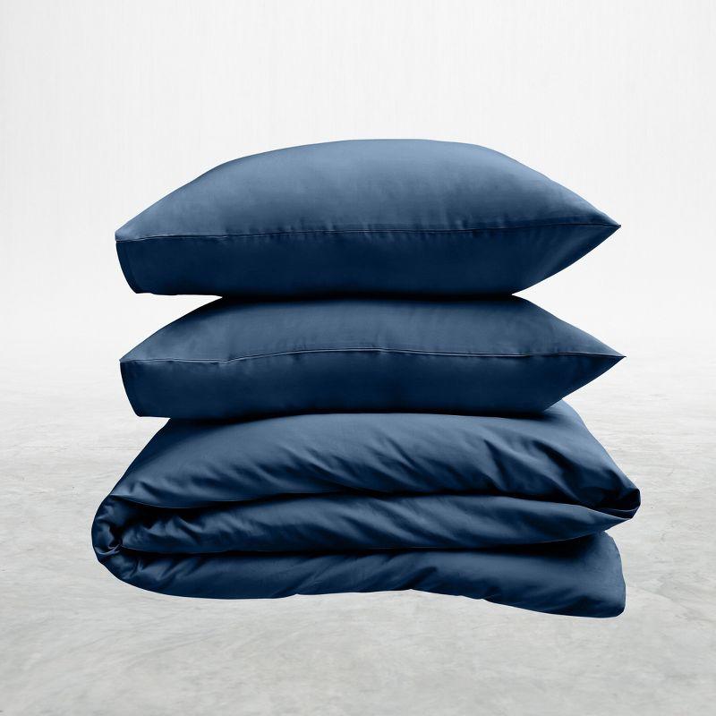 Navy Blue Cotton Sateen Queen Duvet Cover Set