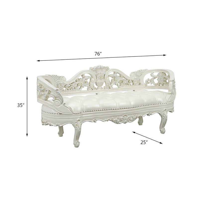 76" Adara Ottoman and Bench Antique White Finish - Acme Furniture: Rococo Style, No Assembly Required