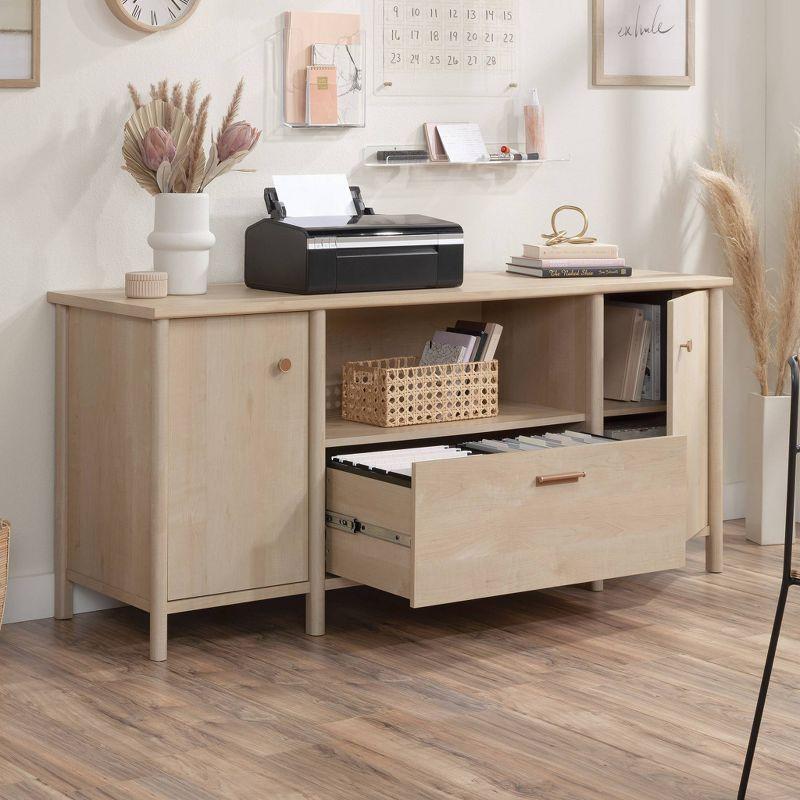 Natural Maple Wood Office Credenza with Drawer and Filing Cabinet