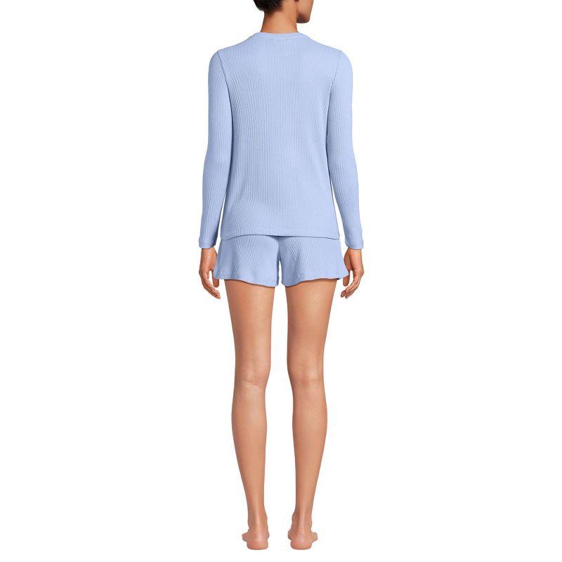 Light Blue Brushed Rib Knit Long Sleeve Pajama Set