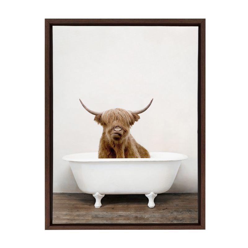 18" x 24" Sylvie Highland Cow in Tub Color Framed Canvas by Amy Peterson Brown - Kate & Laurel All Things Decor