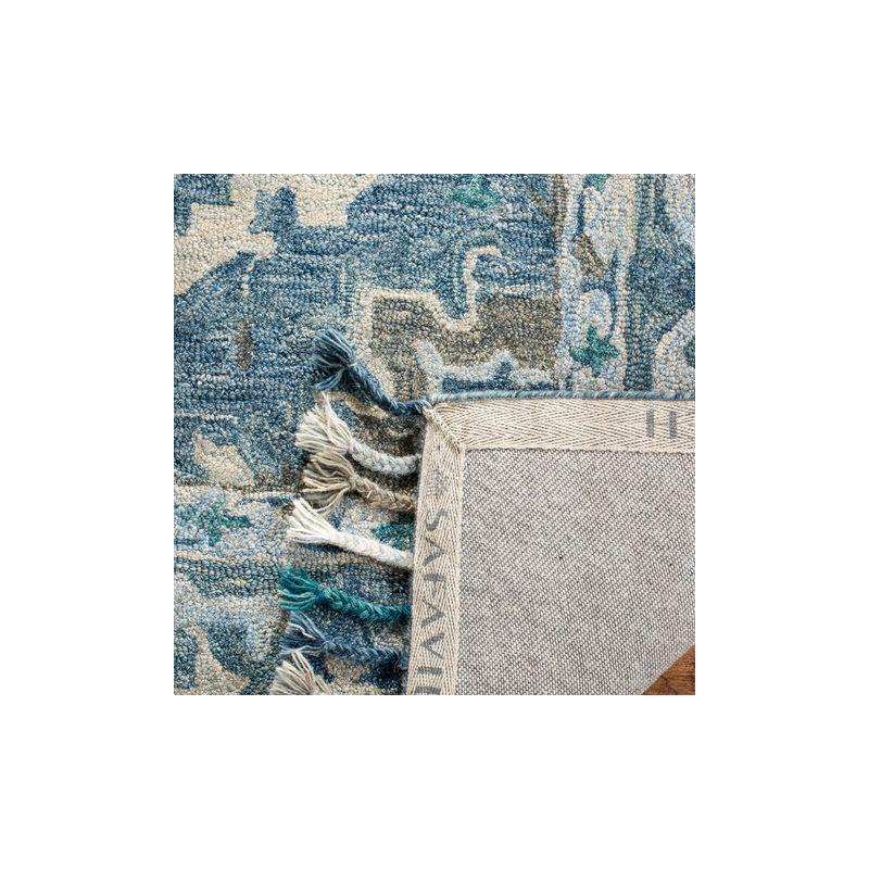 Hand-Tufted Rustic-Chic Blue Floral Wool Runner Rug - 27in x 6in