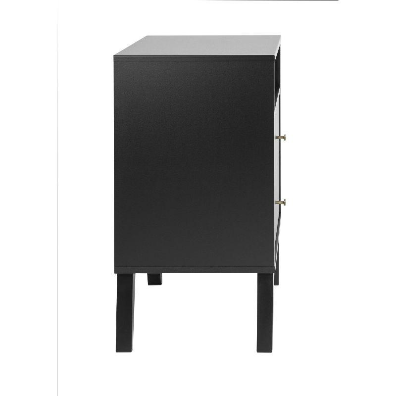 Milo Mid-Century Modern Black Nightstand with Brass Knobs and Open Shelf