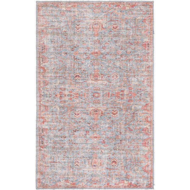 Blue Rectangular Flat Woven Washable Synthetic Rug