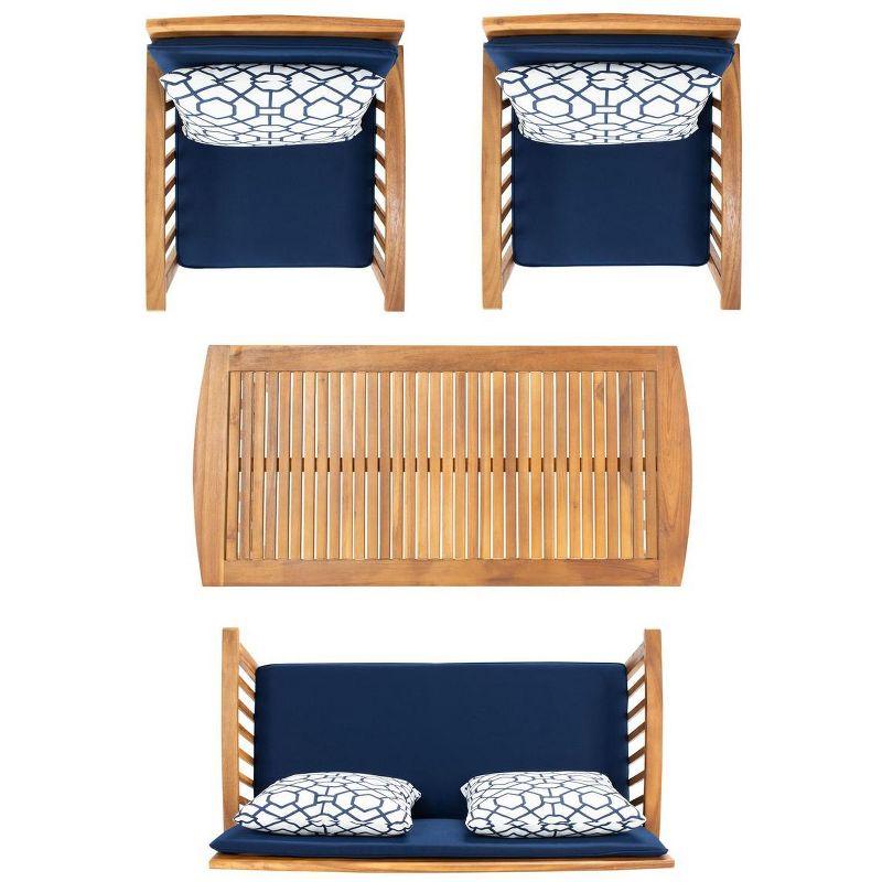 Rocklin 4 Piece Patio Outdoor Conversation Set - Natural/Navy/Blue / White - Safavieh