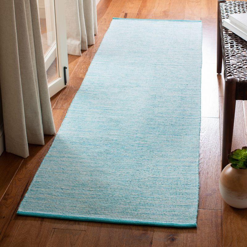 Aqua Blue Cotton Flat Woven Handmade Runner Rug 2'3" x 8'