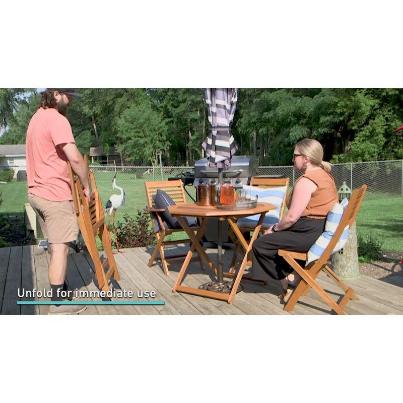 Sunnydaze Meranti Wood with Teak Oil Finish Wooden Folding Patio Lawn Slatted Arm Chairs Set - Brown - 2pk