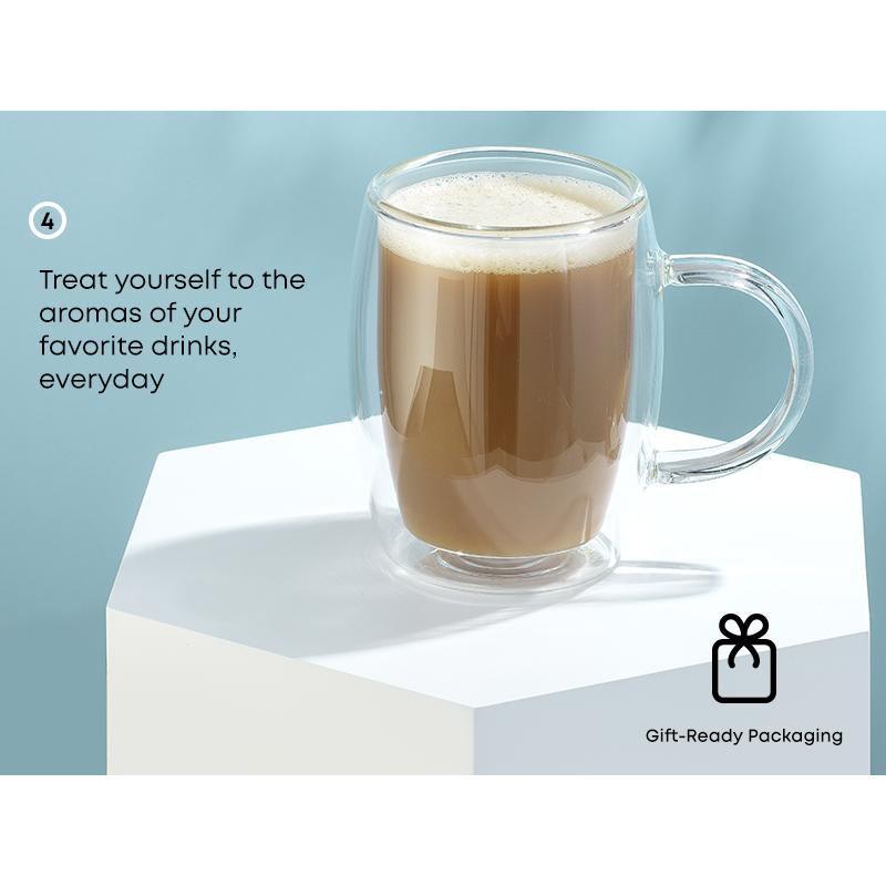 JoyJolt Aroma Double Walled Insulated Glasses - Set of 2 Double Wall Coffee Tea Glass Mugs - 13.5 oz