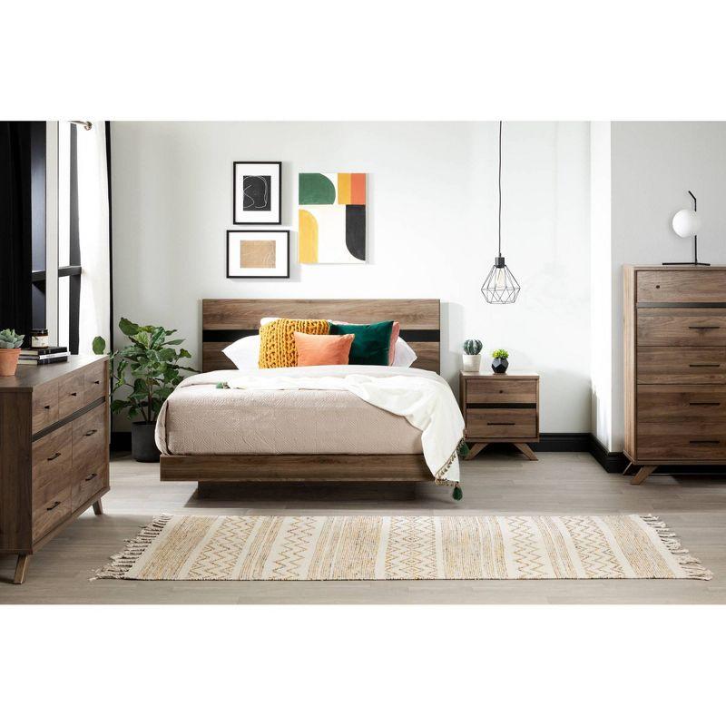 Queen Flam Complete Bed Natural Walnut/Matte Black - South Shore