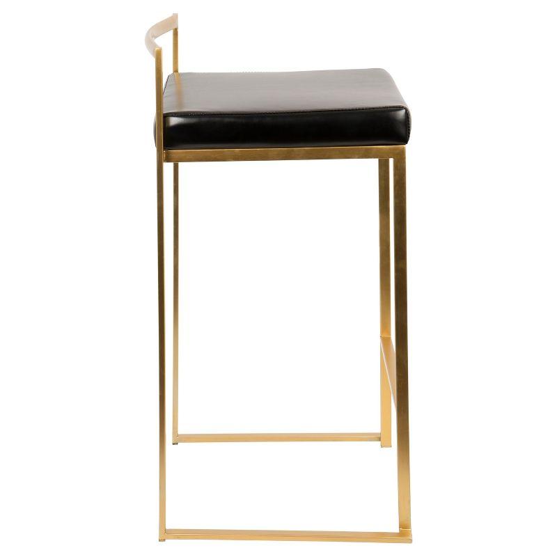 Set of 2 27" Fuji Contemporary Counter Height Barstool Black - Lumisource: Padded, Stackable, Metal Frame, Faux Leather