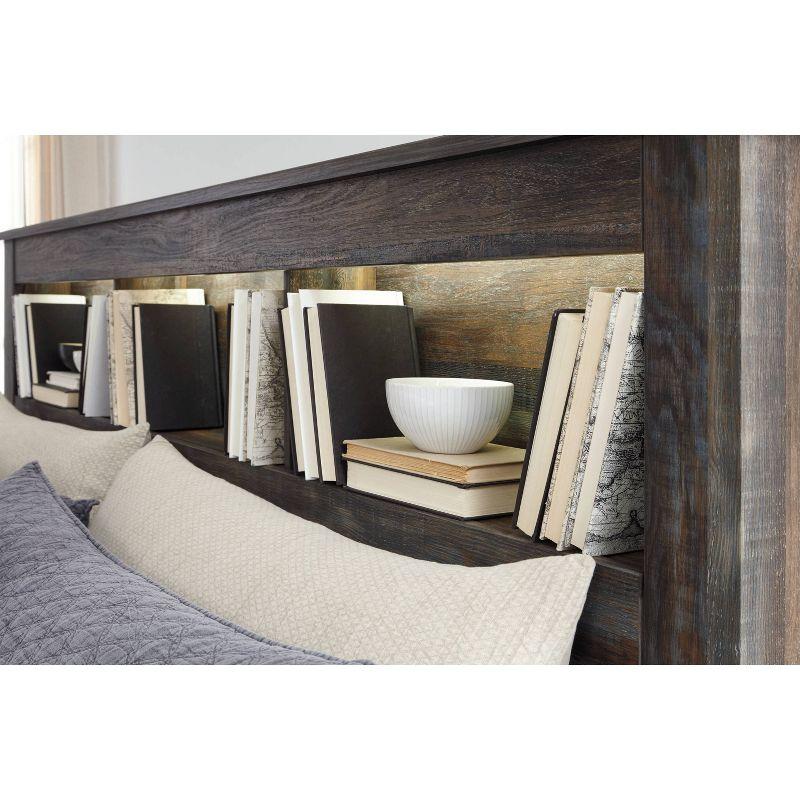 Queen/Full Drystan Bookcase Headboard - Signature Design by Ashley: LED Lighting, Rustic Finish