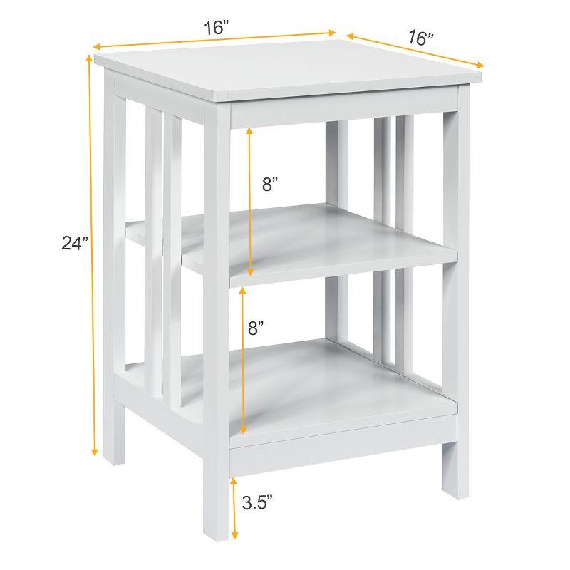 White 3-Tier MDF Rectangular Side Table Nightstand