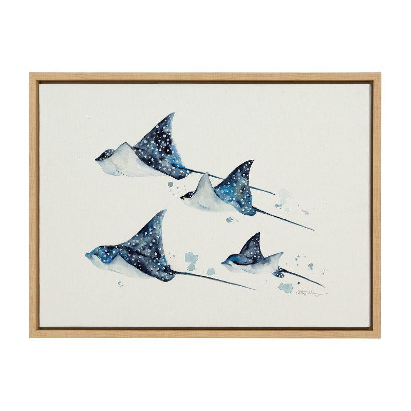 Natural Framed Canvas Print of Eagle Spotted Ray Family