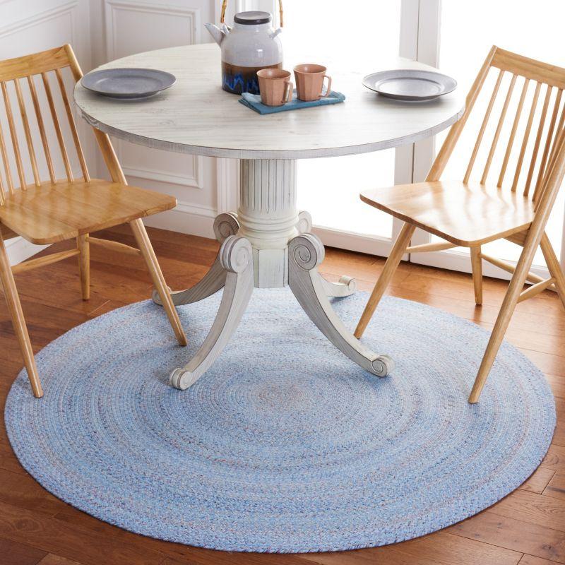 Coastal Charm Light Blue and Red Handwoven Round Rug