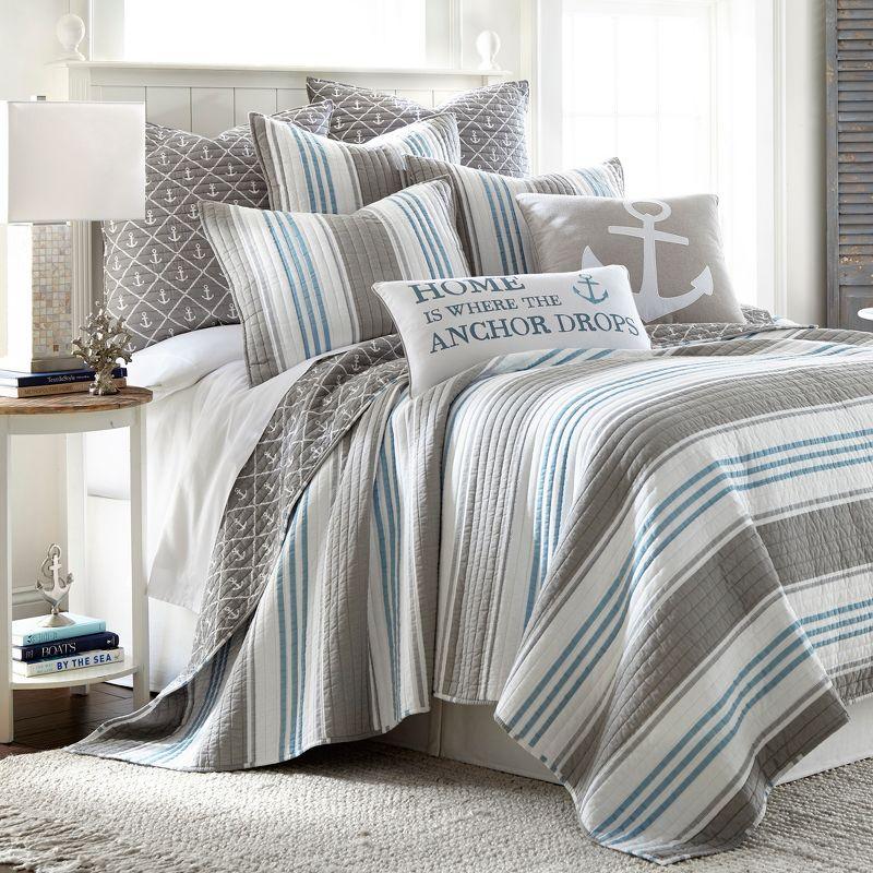 Provincetown King Sham in Grey, Blue, and White Cotton