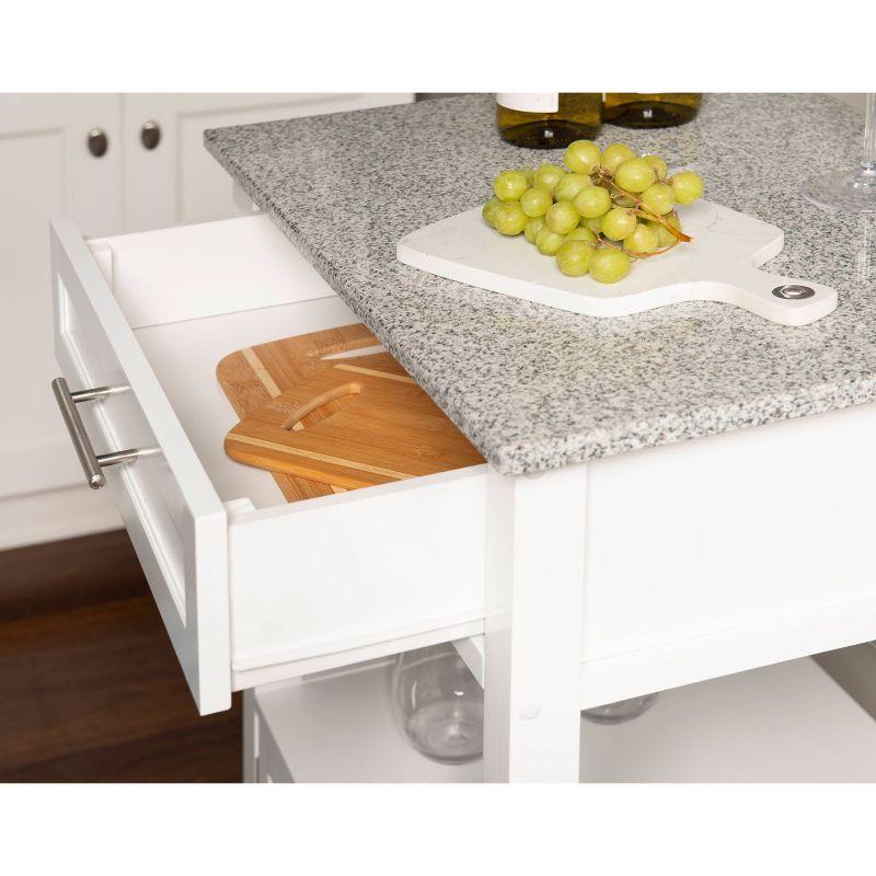 Mitchell Granite Top White Kitchen Cart with Storage