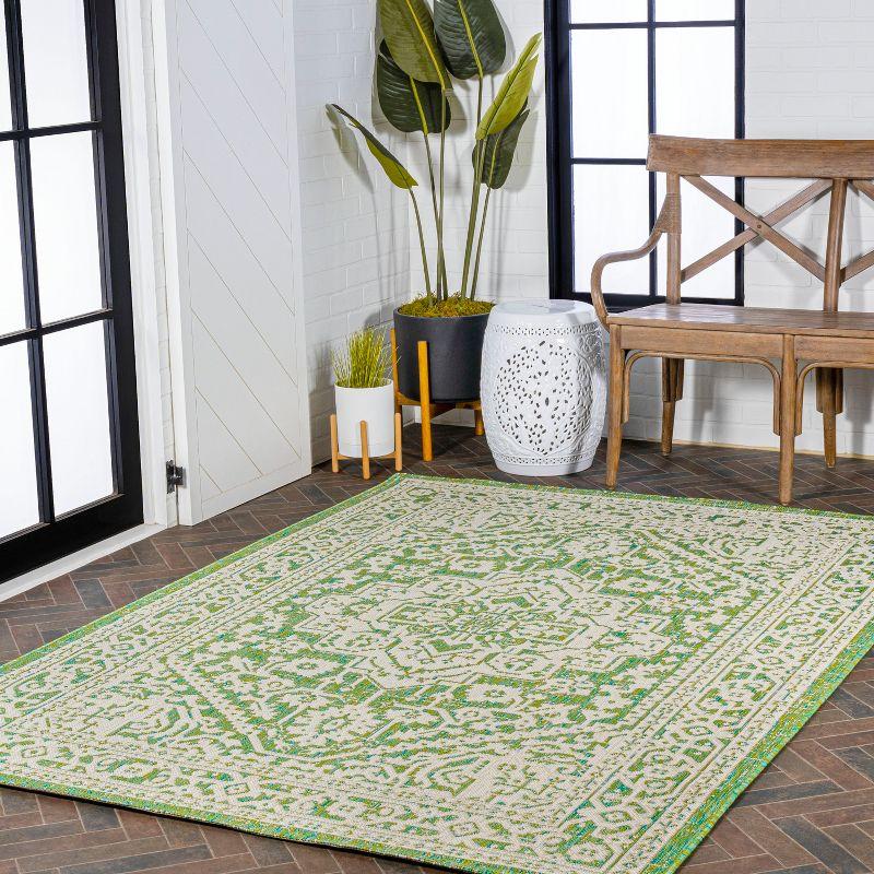 8' x 10' Sinjuri Medallion Textured Weave Indoor/Outdoor Area Rug, Cream/Green - JONATHAN Y