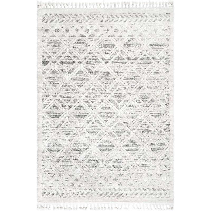 Nuloom 8x11 Ansley Moroccan Tassel Indoor Area Rug, Light Grey, Textured Bohemian Design, Plush High Pile, Stain Resistant, Bedroom, Living Room