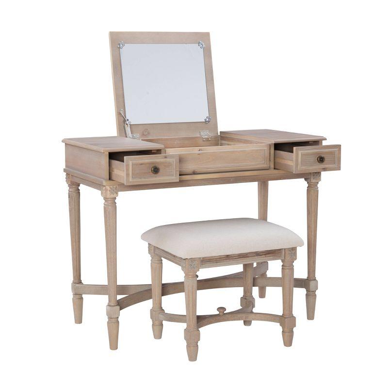 Cyndi Gray Wash Traditional Flip Top Vanity Set with Brass Accents