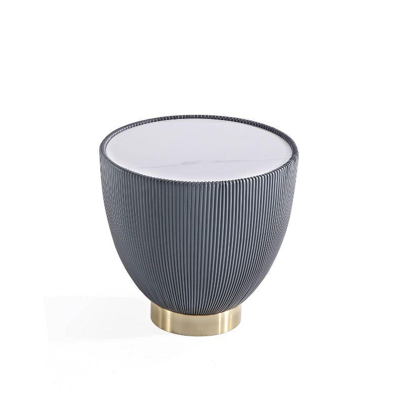 Manhattan Comfort 2pc Anderson Leatherette Upholstered Coffee Table and End Table Set Cream/Gray: Gold Finish, No Assembly Required