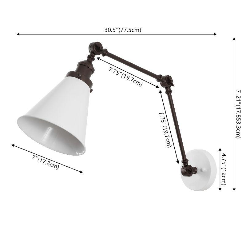 JONATHAN Y Rover 7" Classic Industrial Metal Adjustable Arm LED Wall Sconce, White/Oil Rubbed Bronze (Set of 2)