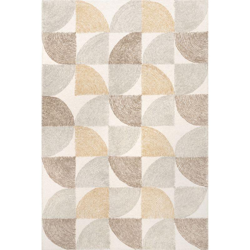 Handmade Tufted Geometric Wool Area Rug, 8' x 10', Beige