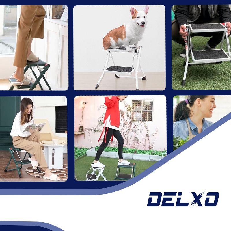 Delxo Portable Collapsible Lightweight Alloy Steel Mini Stool Stepladder with Anti Slip Carry Hand Grip and Wide Pedal for Indoor Use