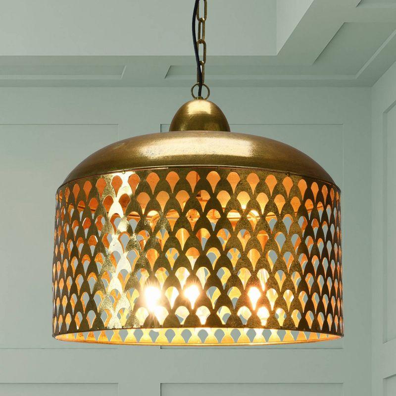 20.25" x 18.5" Metal Pendant Lamp Gold Finish - Storied Home: UL Listed, No Assembly, Adjustable Height